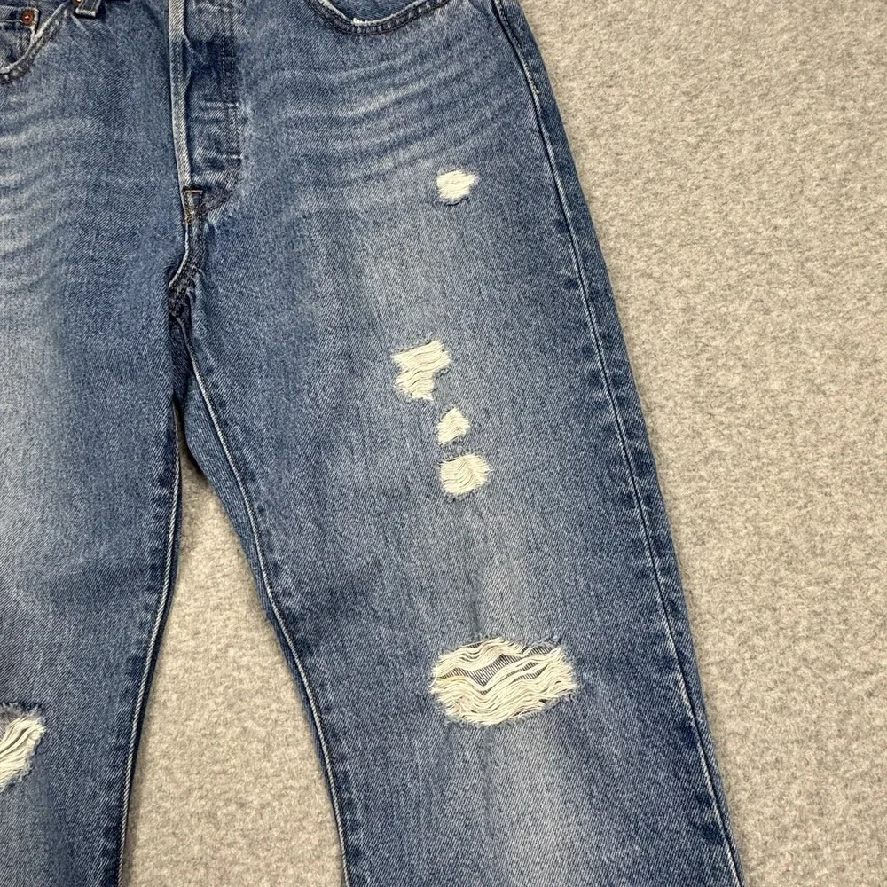 Levis 501 Button Fly‎ Jeans Mens 28x30 Straight Cotton Denim Red Tab Distressed